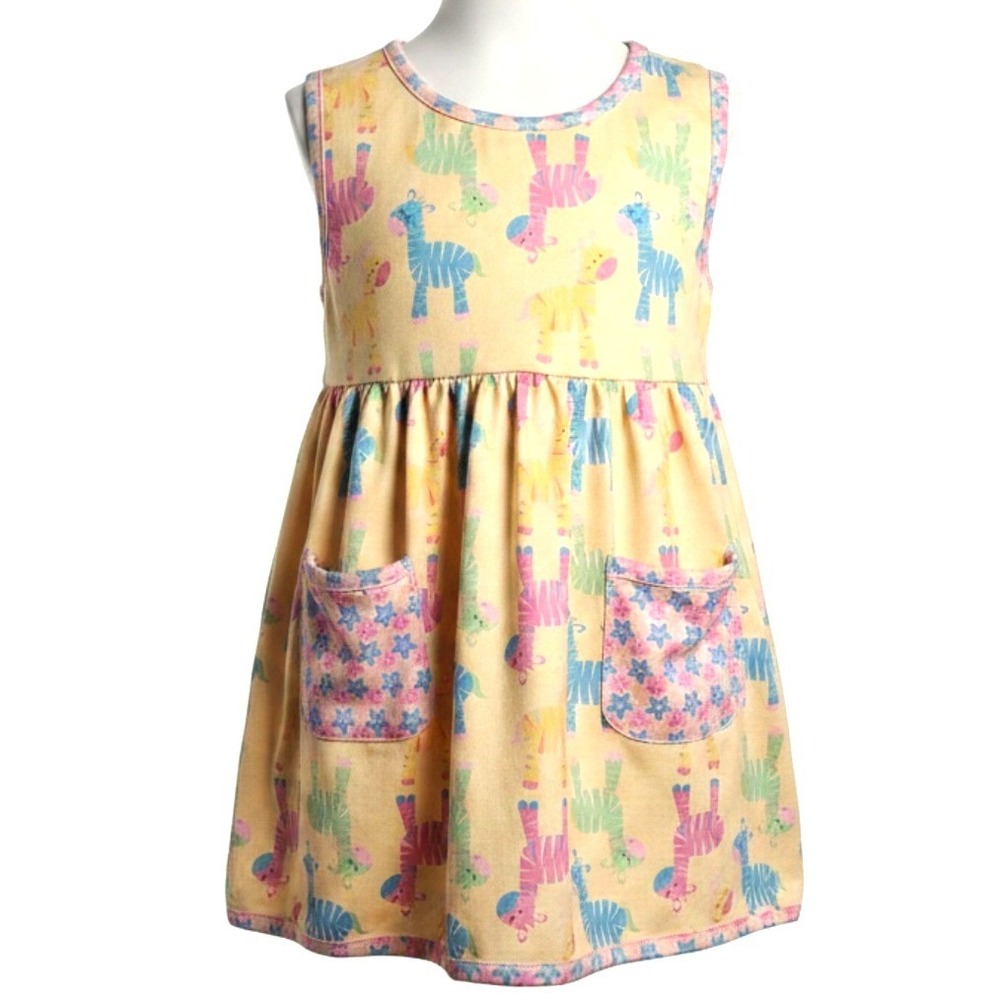 Pete + Lucy Girls Yellow Zebra Print Ruffle Pocket Dress Size 6X